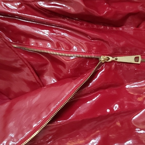 LAL Live A Little Womens Red Faux Patent Leather Zips Moto  Jacket Sz M GUC READ - Picture 4 of 13
